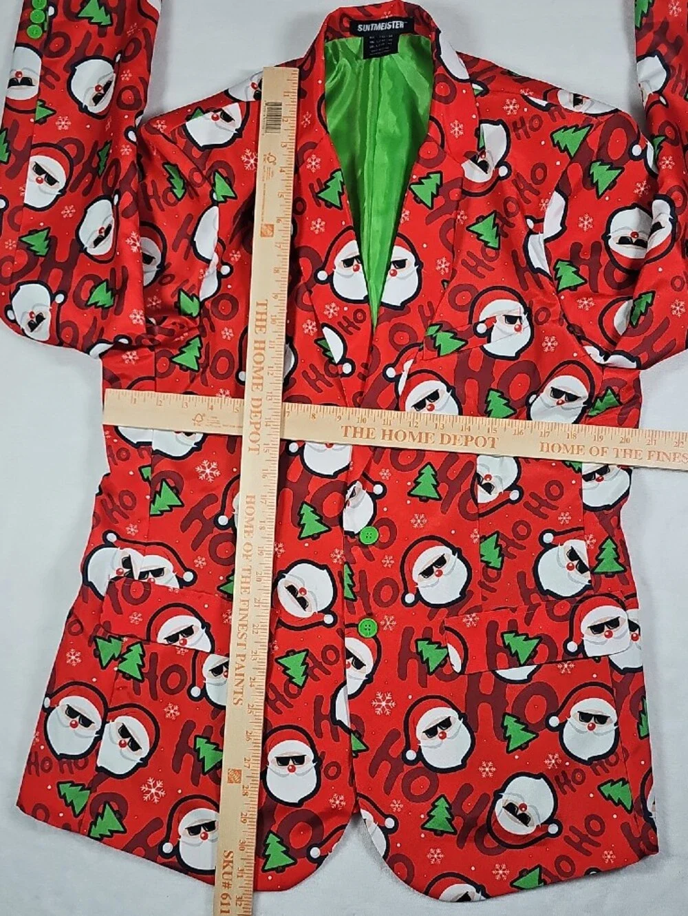 Suitmeister Mens Christmas Suit Set Large Red Santa Sunglasses Ho Ho Ho‎ 3-Piece